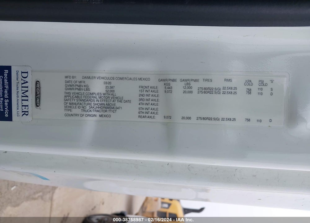 2021 FREIGHTLINER NEW CASCADIA 126 VIN: 3AKJHHDR6MSML6471