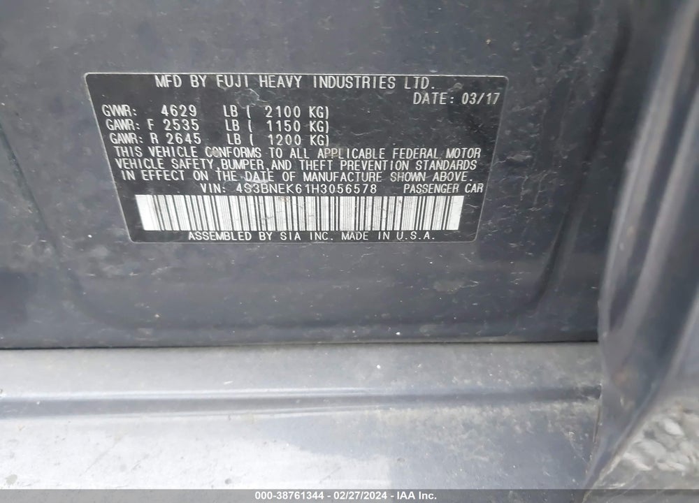 2017 SUBARU LEGACY 3.6R LIMITED VIN: 4S3BNEK61H3056578