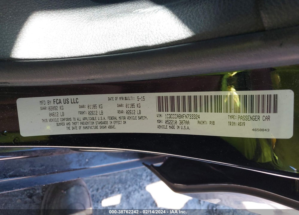 2015 CHRYSLER 200 LIMITED VIN: 1C3CCCABXFN733324