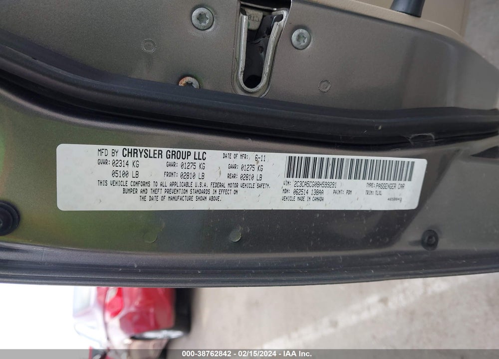 2011 CHRYSLER 300 VIN: 2C3CA5CG0BH599291