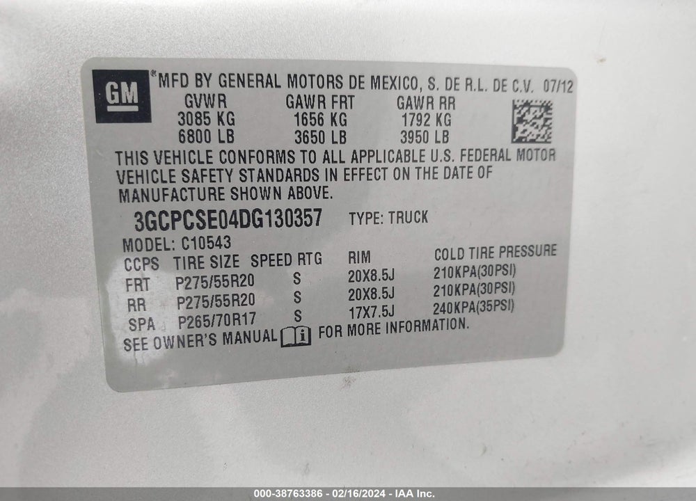 2013 CHEVROLET SILVERADO 1500 VIN: 3GCPCSE04DG130357