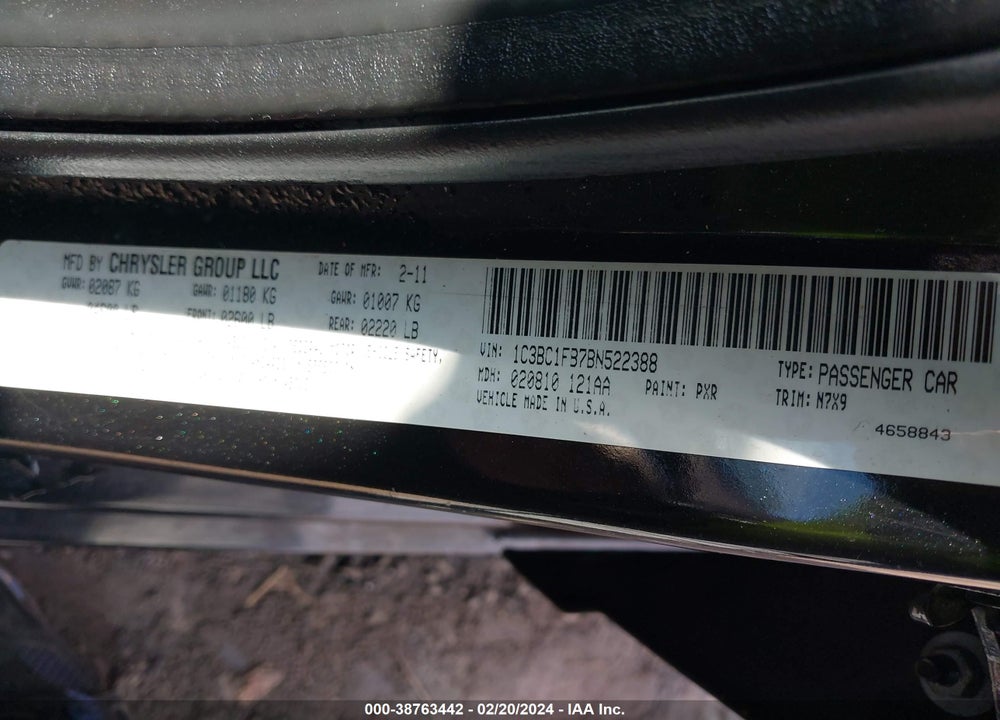 2011 CHRYSLER 200 TOURING VIN: 1C3BC1FB7BN522388