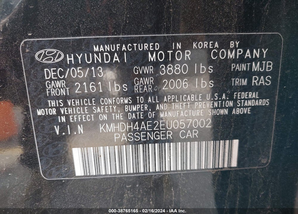 2014 HYUNDAI ELANTRA LIMITED VIN: KMHDH4AE2EU057002