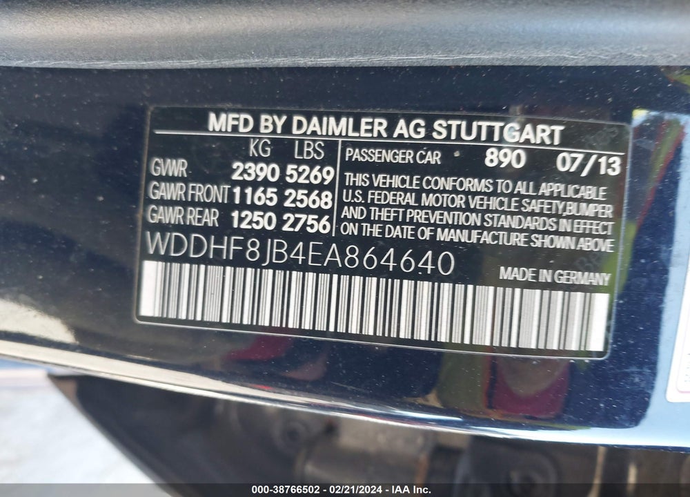 2014 MERCEDES-BENZ E 350 4MATIC VIN: WDDHF8JB4EA864640