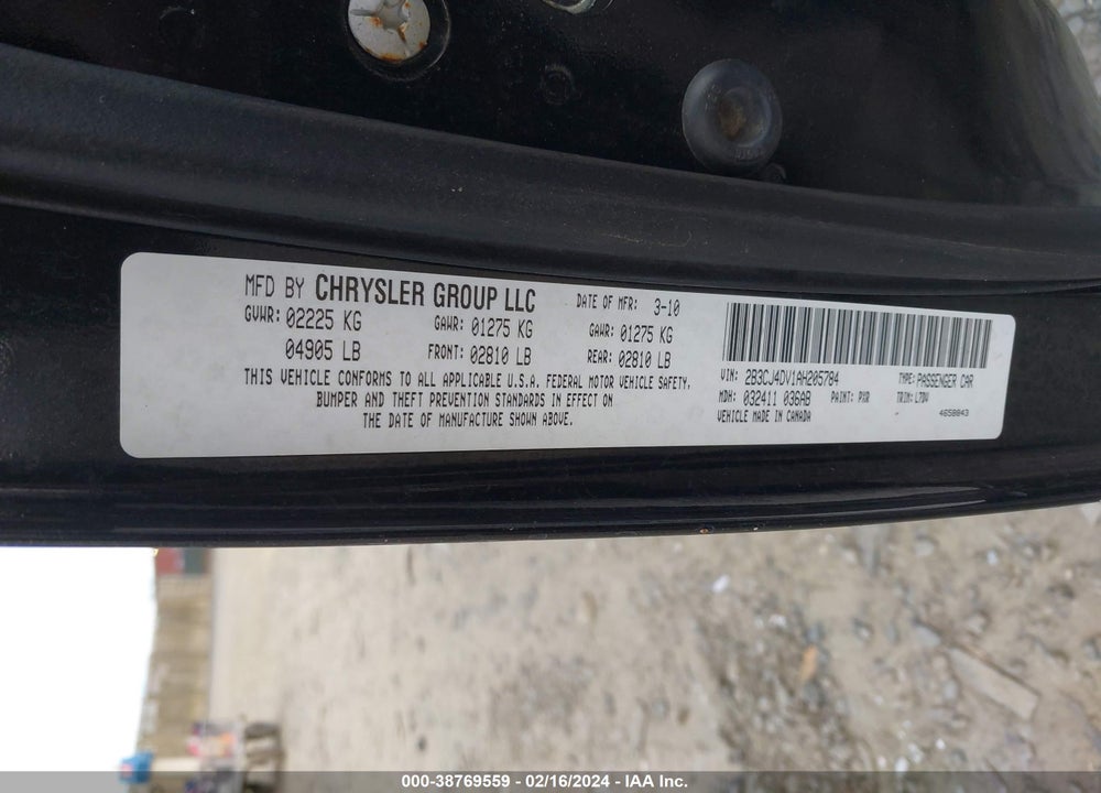 2010 DODGE CHALLENGER SE VIN: 2B3CJ4DV1AH205784