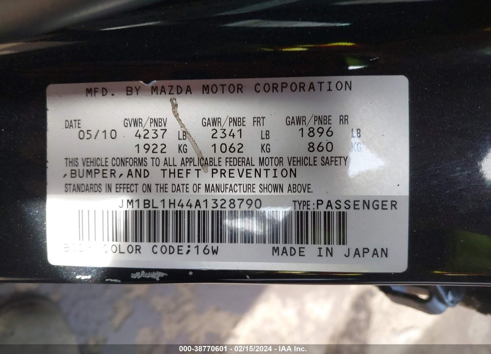 2010 MAZDA SPEED3 SPORT VIN: JM1BL1H44A1328790