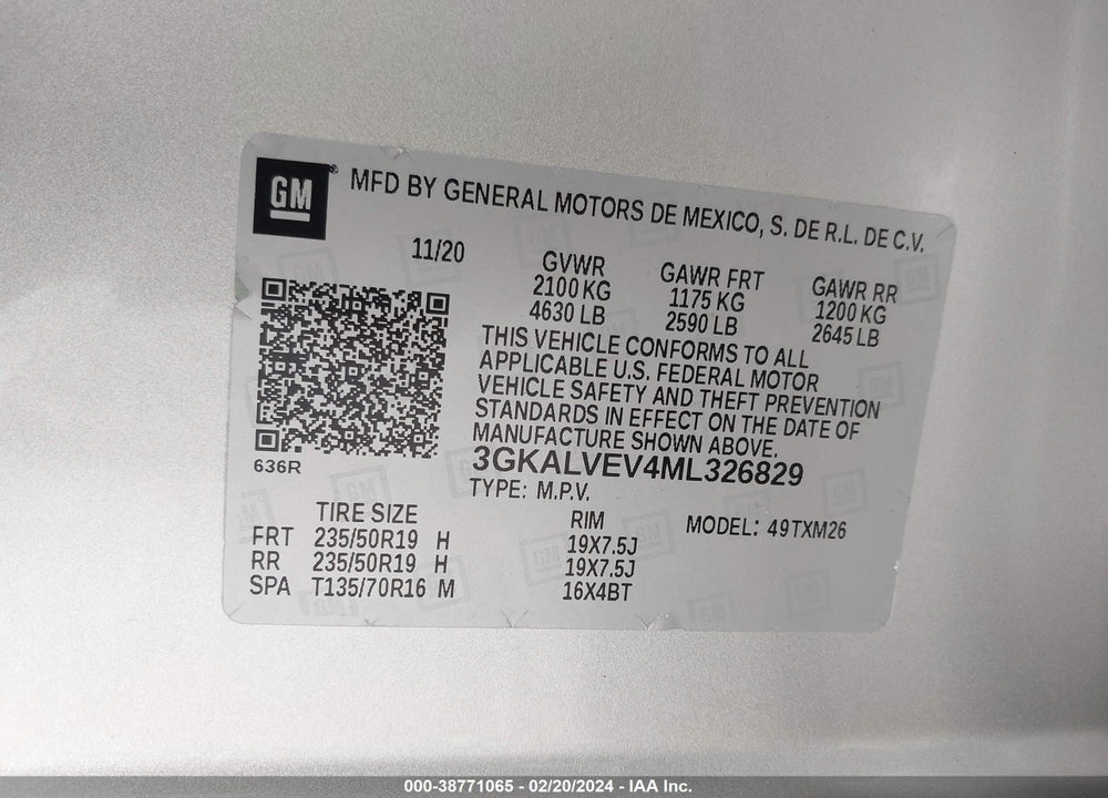 2021 GMC TERRAIN VIN: 3GKALVEV4ML326829