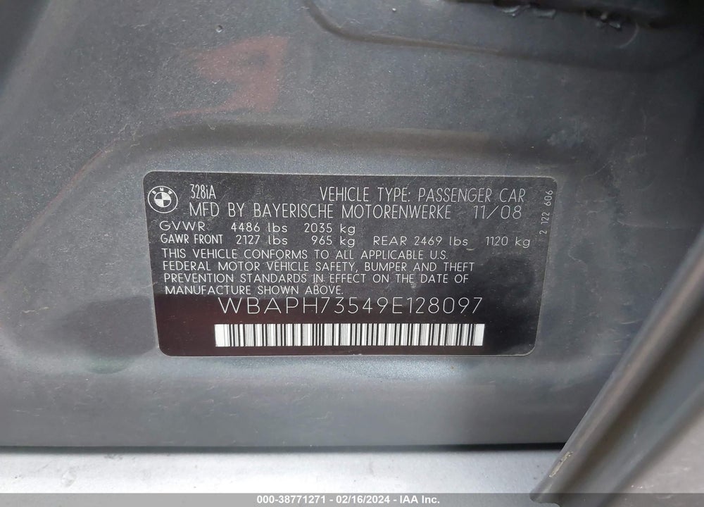 2009 BMW 328I VIN: WBAPH73549E128097