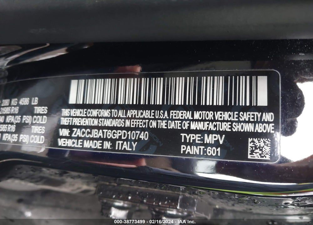 2016 JEEP RENEGADE SPORT VIN: ZACCJBAT6GPD10740