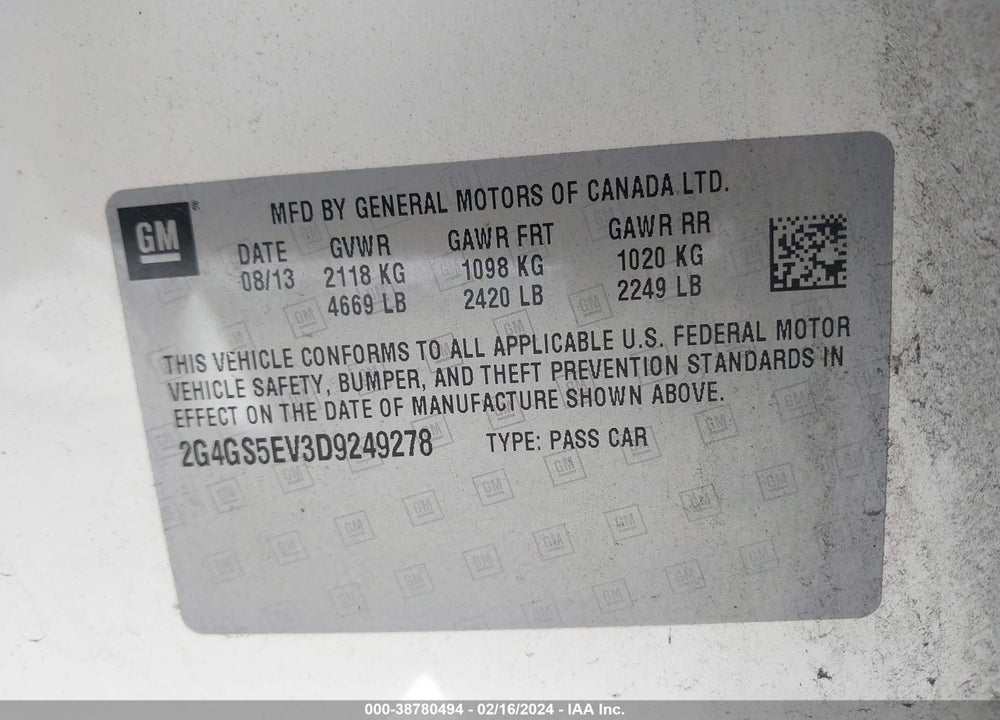 2013 BUICK REGAL TURBO PREMIUM 1 VIN: 2G4GS5EV3D9249278