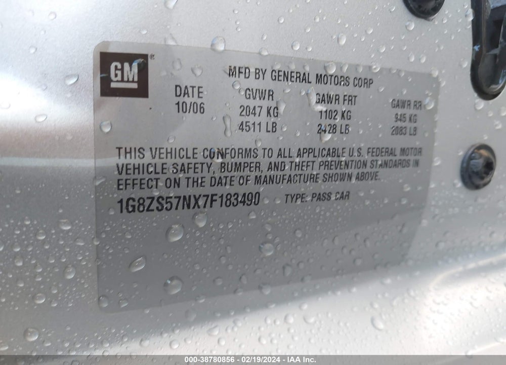 2007 SATURN AURA XE VIN: 1G8ZS57NX7F183490