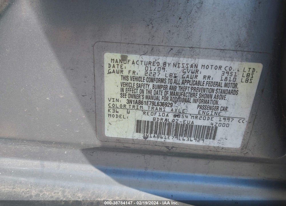 2009 NISSAN SENTRA 2.0 VIN: 3N1AB61E79L636929