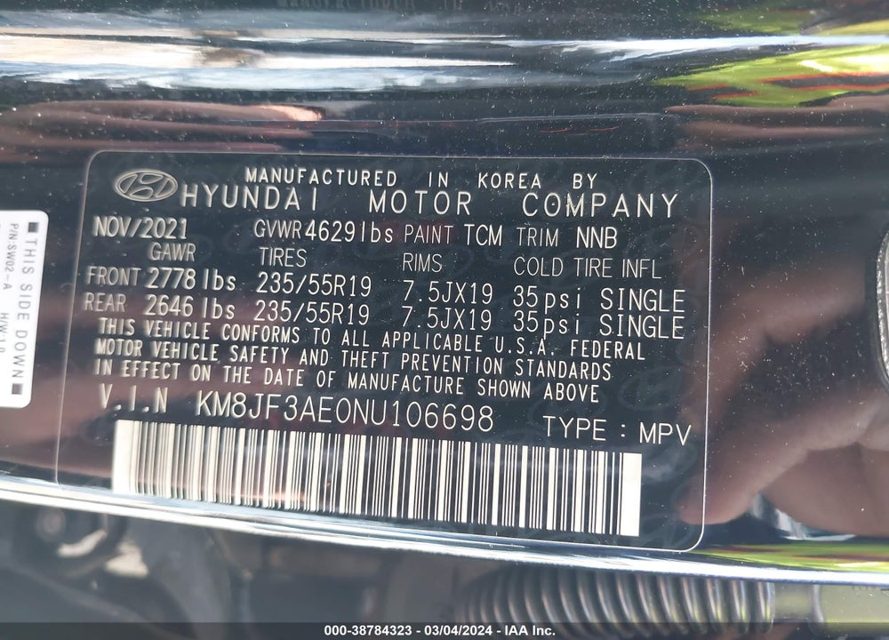 2022 HYUNDAI TUCSON N LINE VIN: KM8JF3AE0NU106698