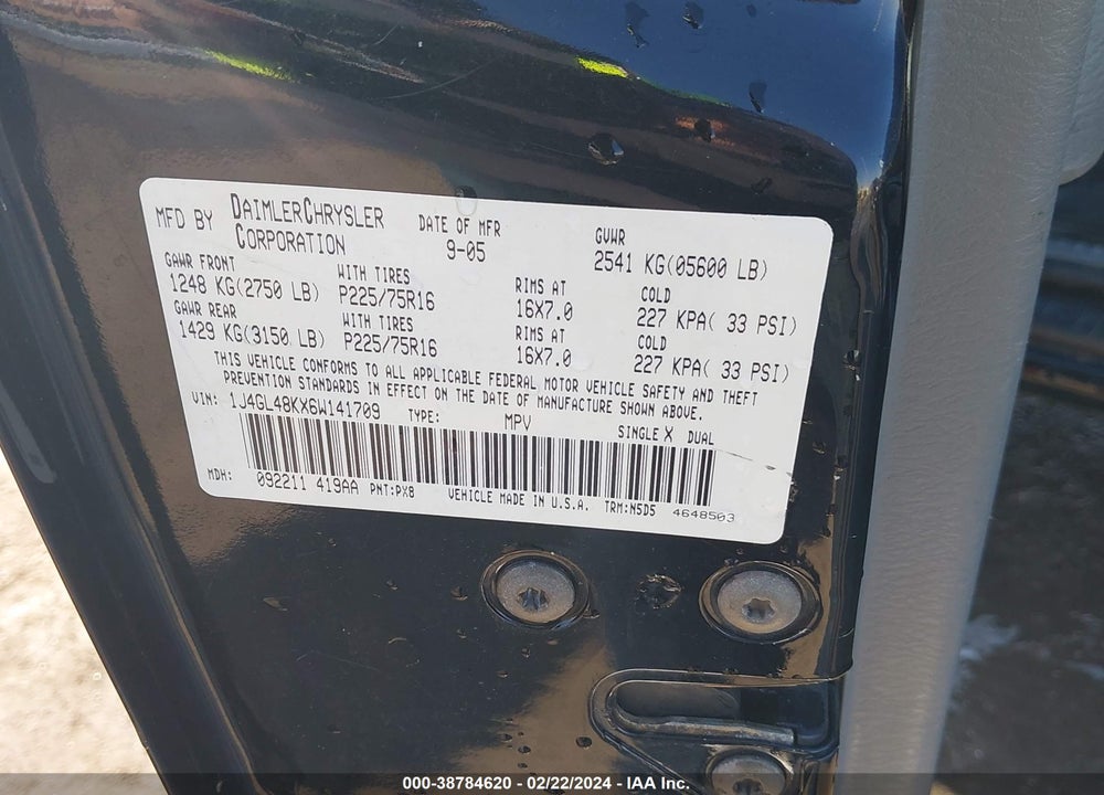 2006 JEEP LIBERTY SPORT VIN: 1J4GL48KX6W141709