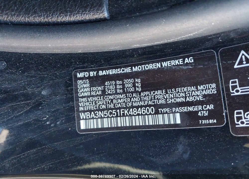 2015 BMW 428I XDRIVE VIN: WBA3N5C51FK484600