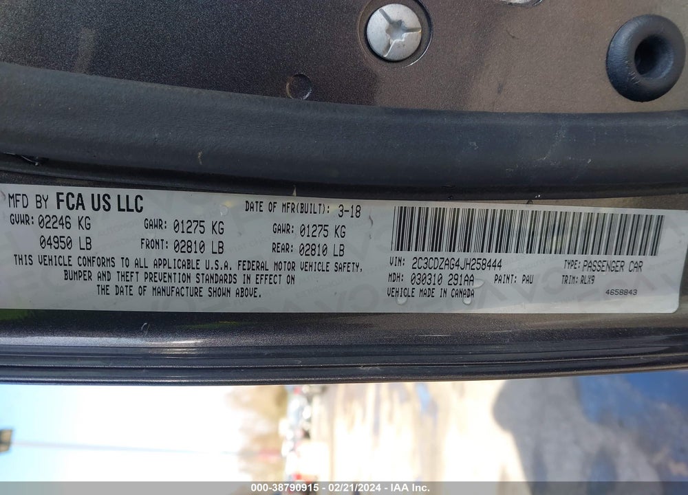 2018 DODGE CHALLENGER SXT PLUS VIN: 2C3CDZAG4JH258444