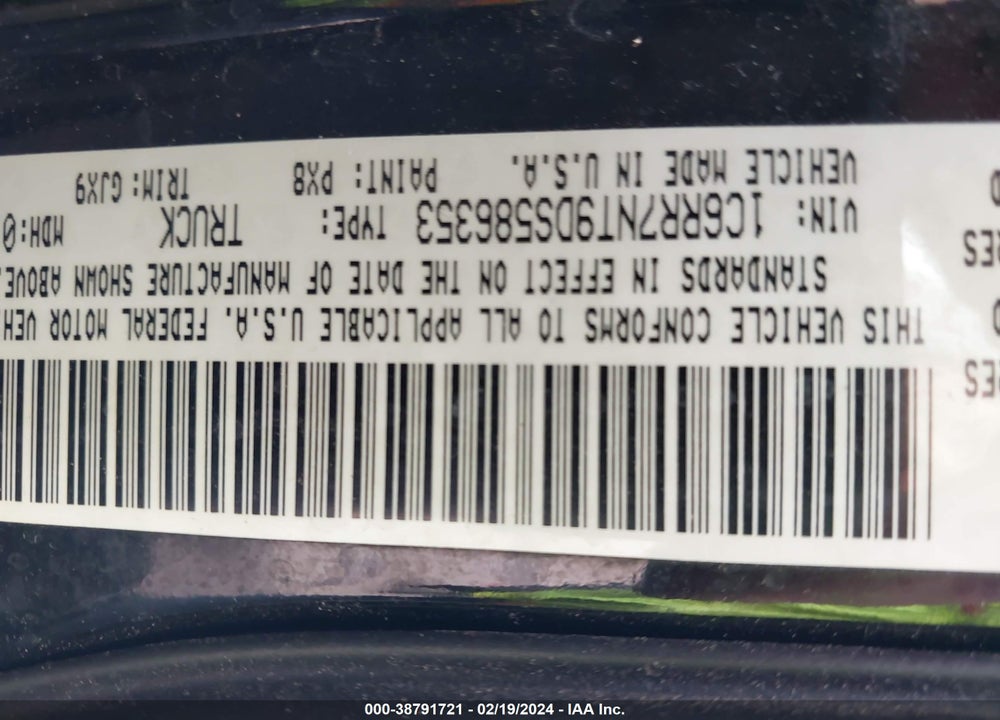 2013 RAM 1500 LAIE VIN: 1C6RR7NT9DS586353