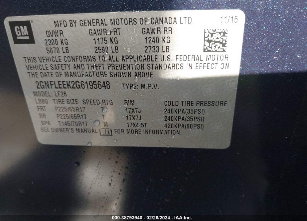 2016 CHEVROLET EQUINOX LS VIN: 2GNFLEEK2G6195648