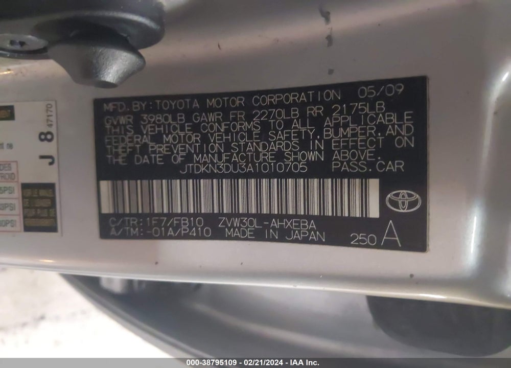 2010 TOYOTA PRIUS VIN: JTDKN3DU3A1010705