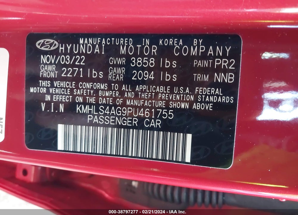 2023 HYUNDAI ELANTRA SEL VIN: KMHLS4AG9PU461755