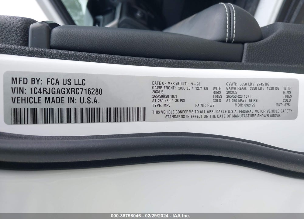 2024 JEEP GRAND CHEROKEE ALTITUDE 4X2 VIN: 1C4RJGAGXRC716280