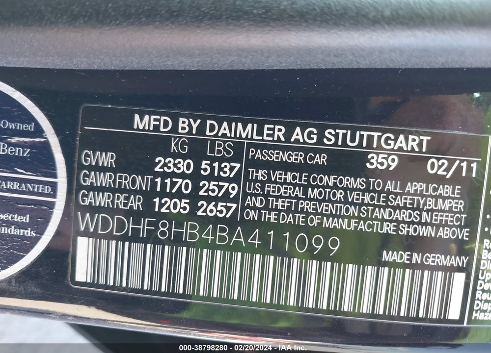 2011 MERCEDES-BENZ E 350 4MATIC VIN: WDDHF8HB4BA411099