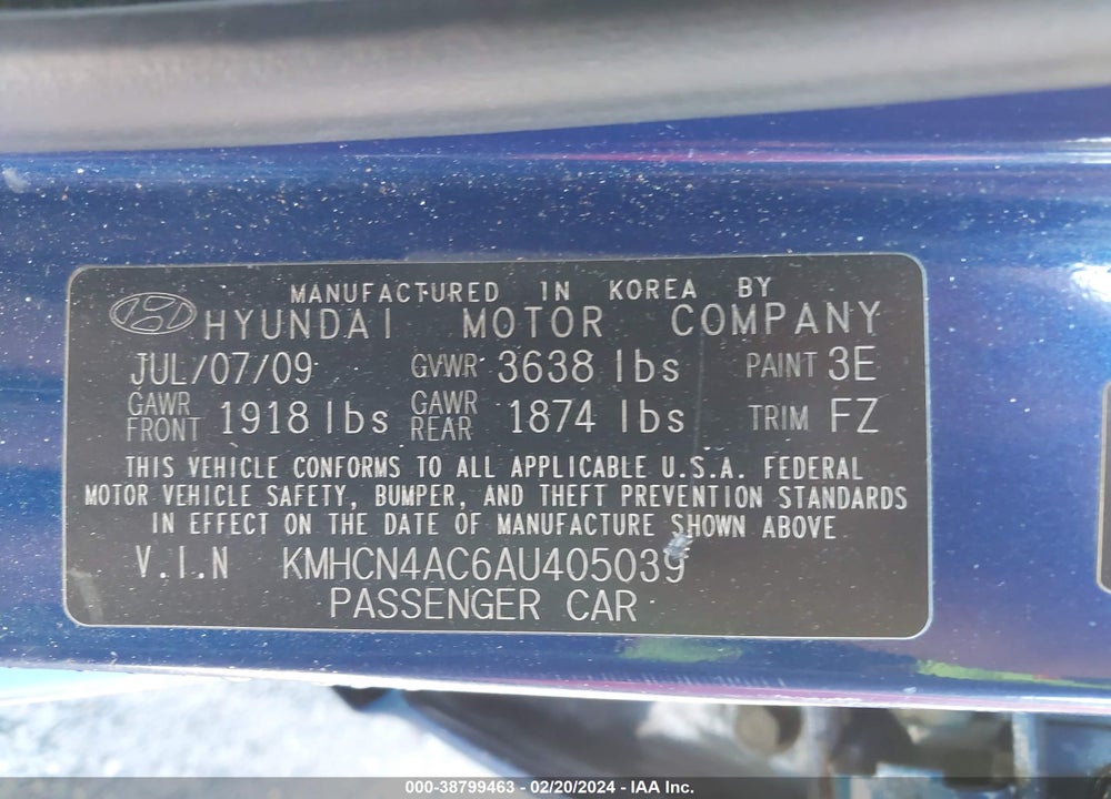 2010 HYUNDAI ACCENT GLS VIN: KMHCN4AC6AU405039