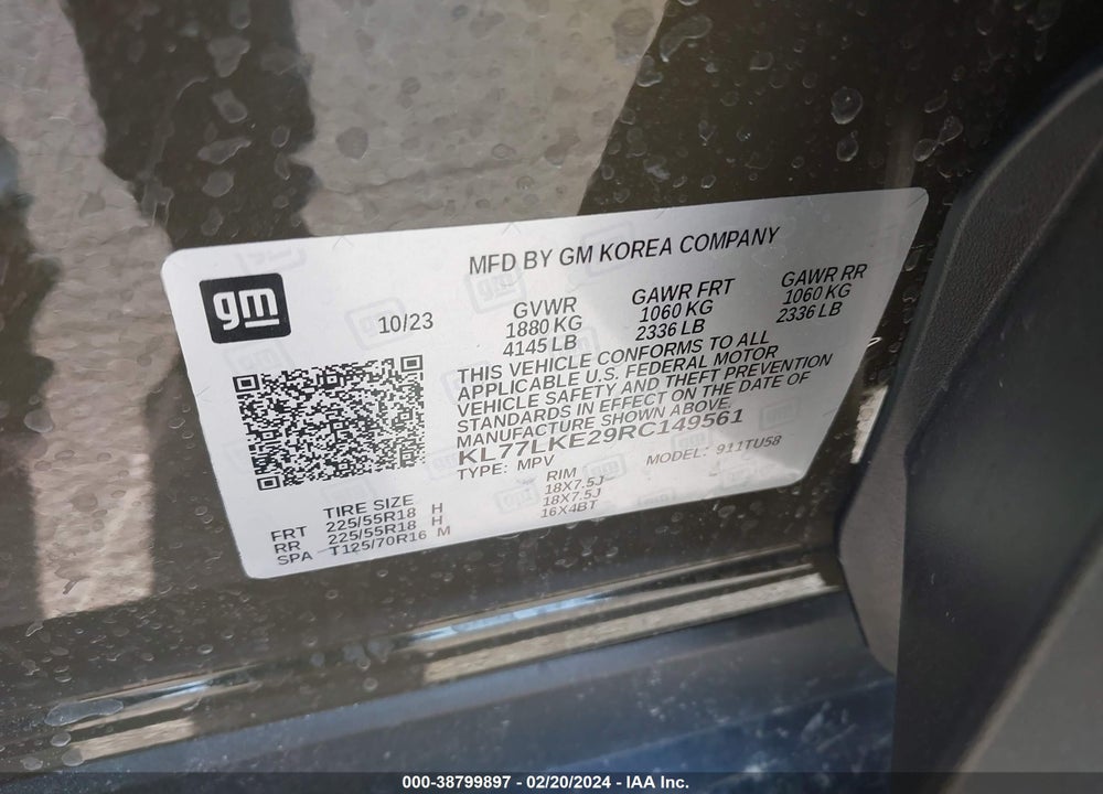 2024 CHEVROLET TRAX FWD ACTIV VIN: KL77LKE29RC149561