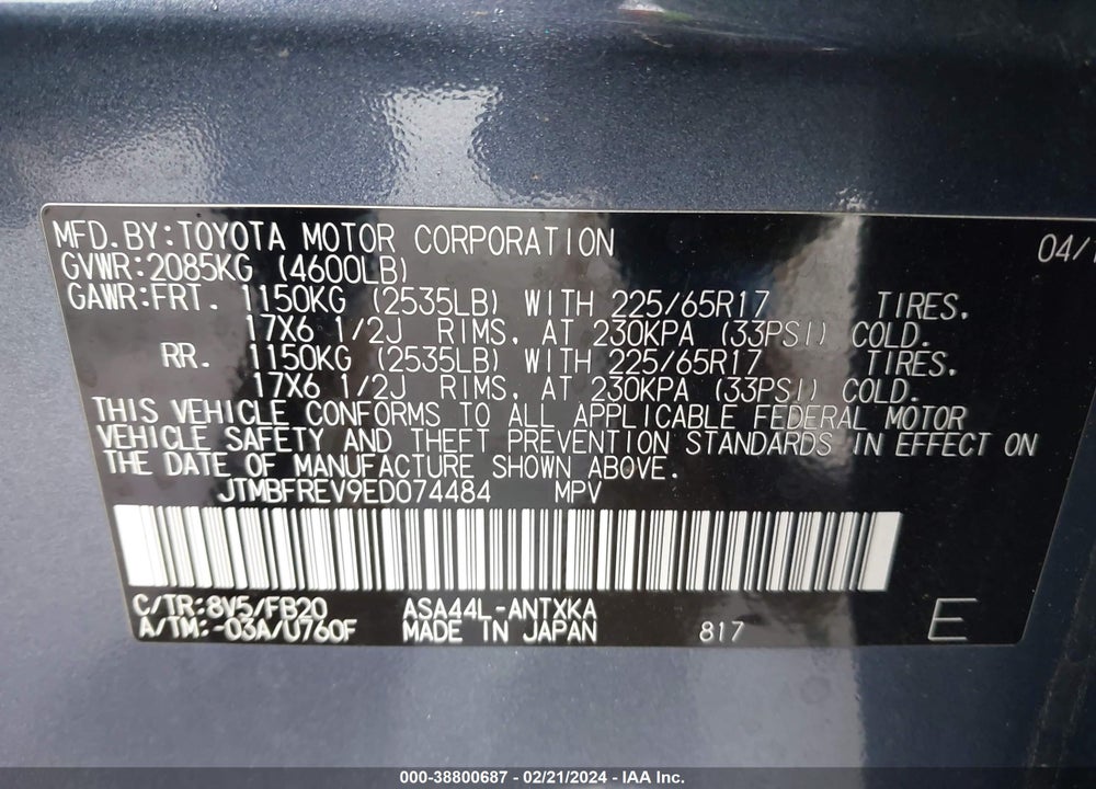 2014 TOYOTA RAV4 VIN: JTMBFREV9ED074484