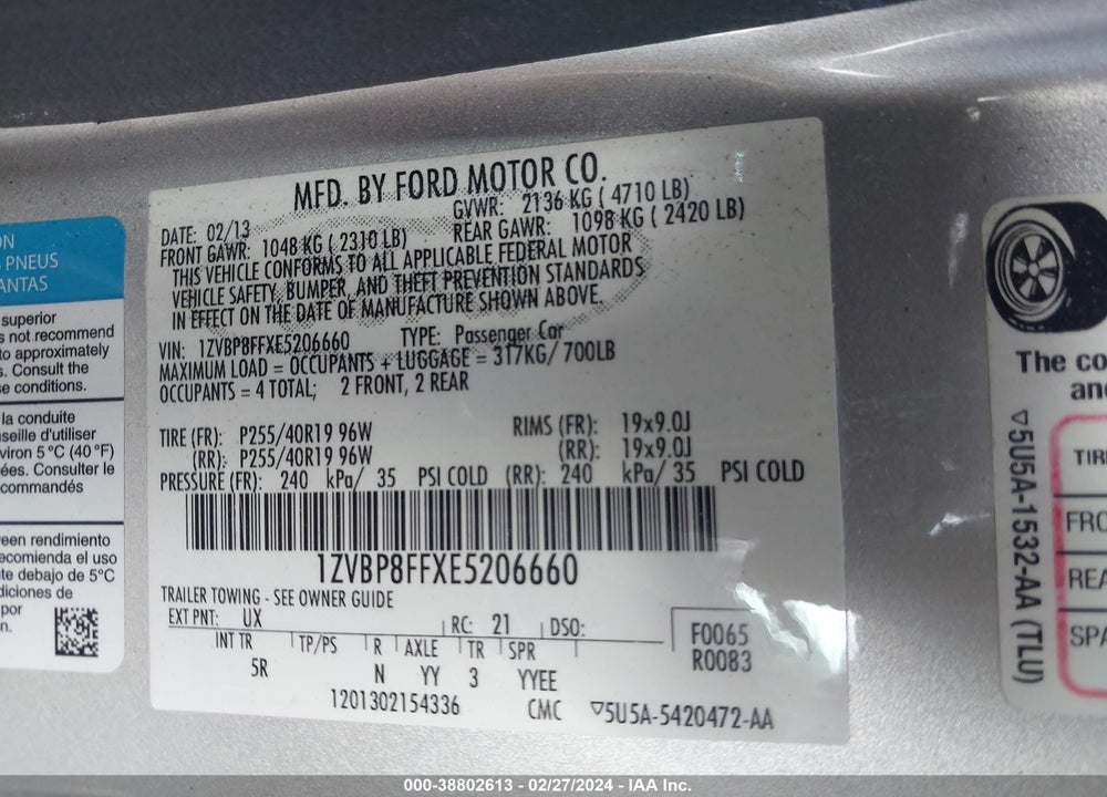 2014 FORD MUSTANG GT PREMIUM VIN: 1ZVBP8FFXE5206660