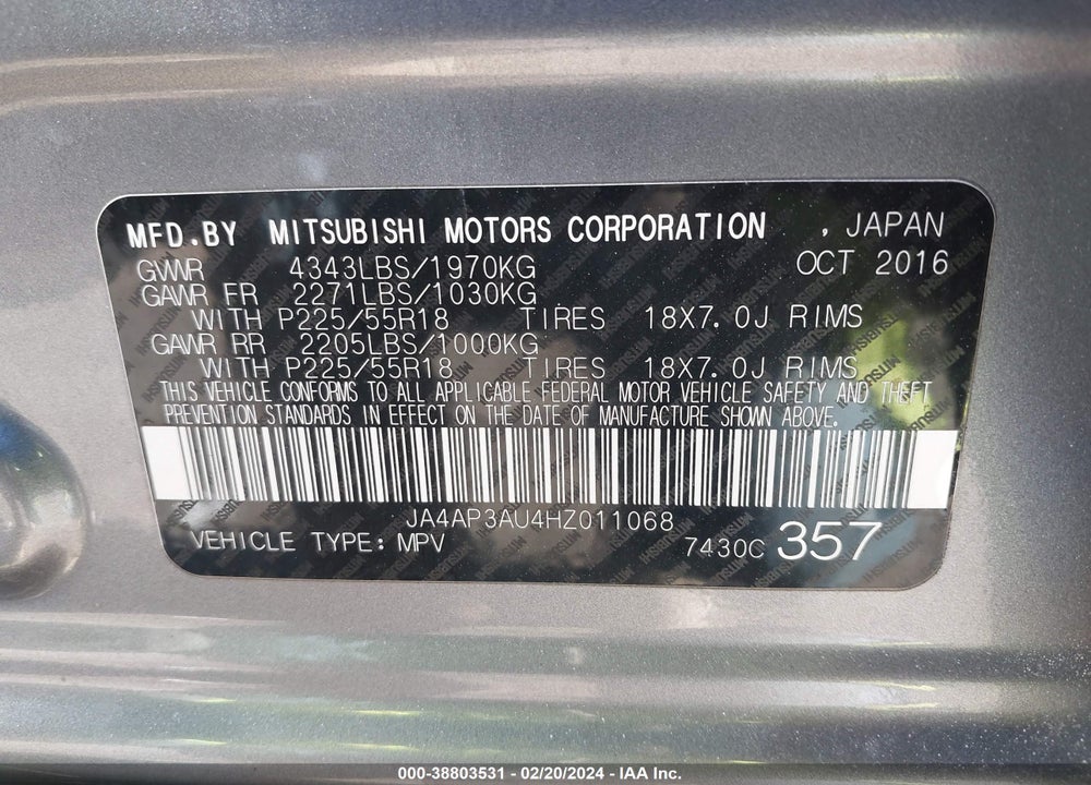 2017 MITSUBISHI OUTLANDER SPORT VIN: JA4AP3AU4HZ011068