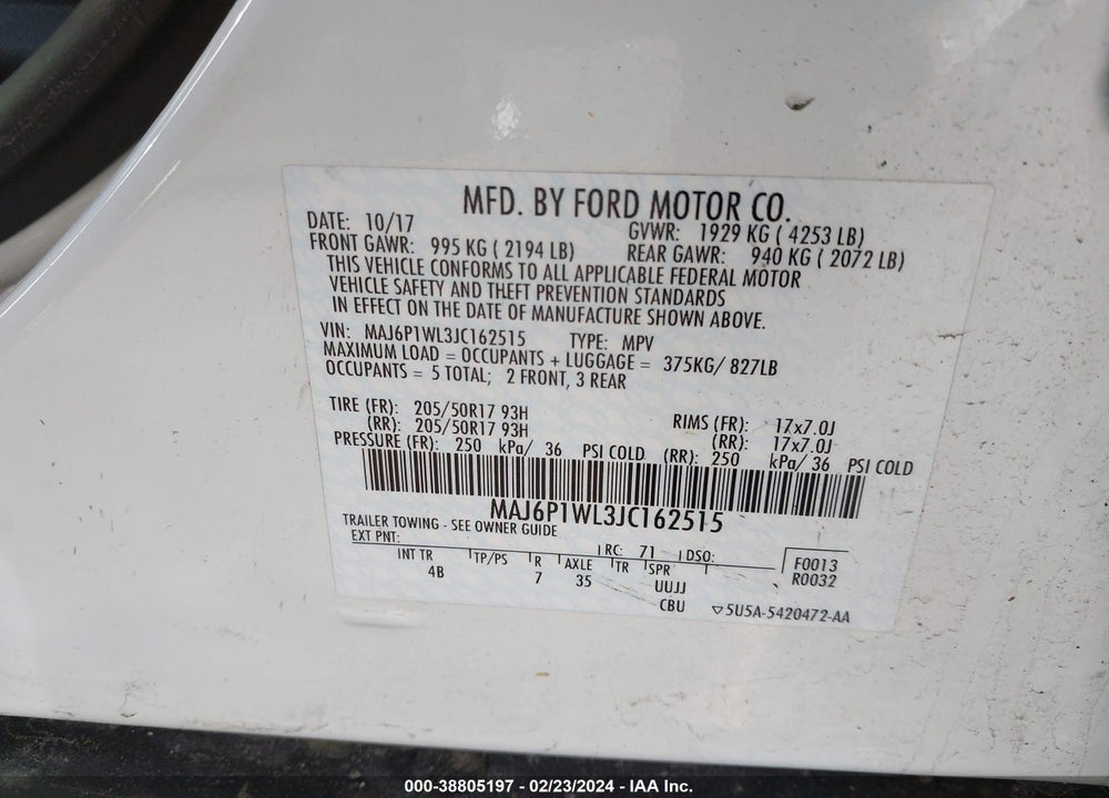 2018 FORD ECOSPORT TITANIUM VIN: MAJ6P1WL3JC162515