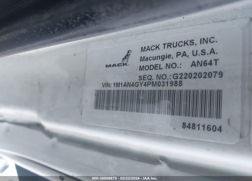 2023 MACK ANTHEM VIN: 1M1AN4GY4PM031988