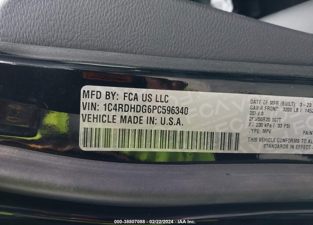 2023 DODGE DURANGO GT PLUS RWD VIN: 1C4RDHDG6PC596340