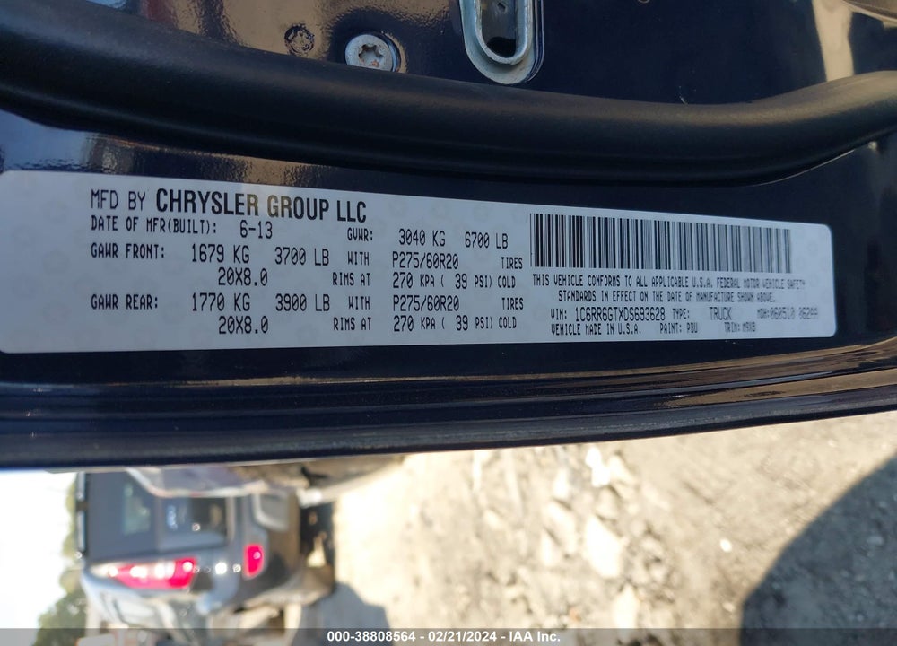2013 RAM 1500 SLT VIN: 1C6RR6GTXDS693628