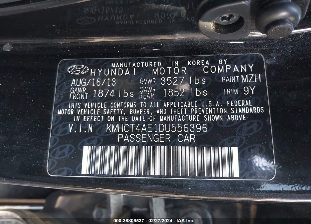 2013 HYUNDAI ACCENT GLS VIN: KMHCT4AE1DU556396