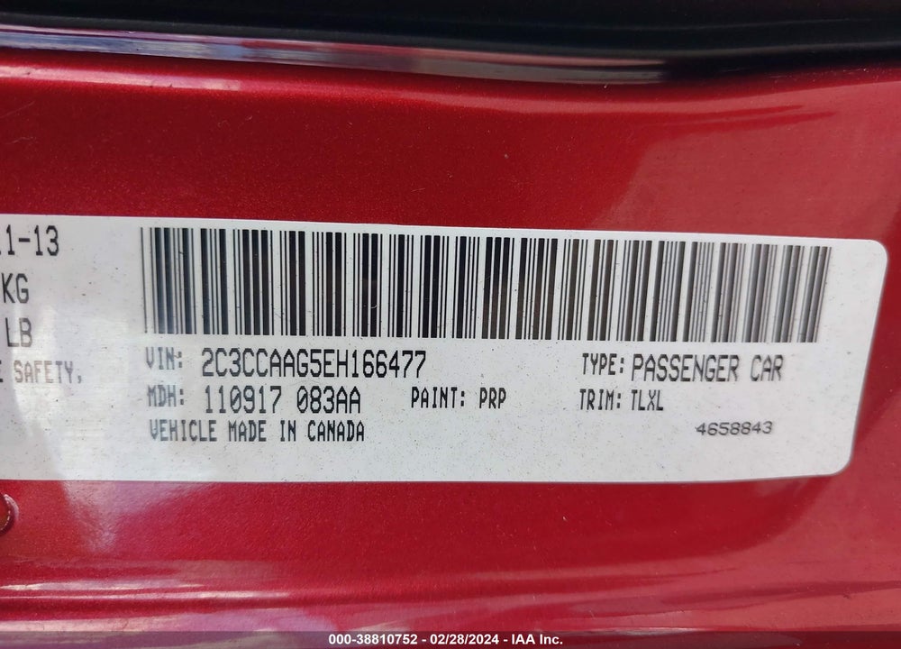 2014 CHRYSLER 300 VIN: 2C3CCAAG5EH166477
