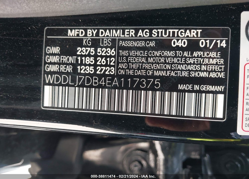 2014 MERCEDES-BENZ CLS 550 VIN: WDDLJ7DB4EA117375