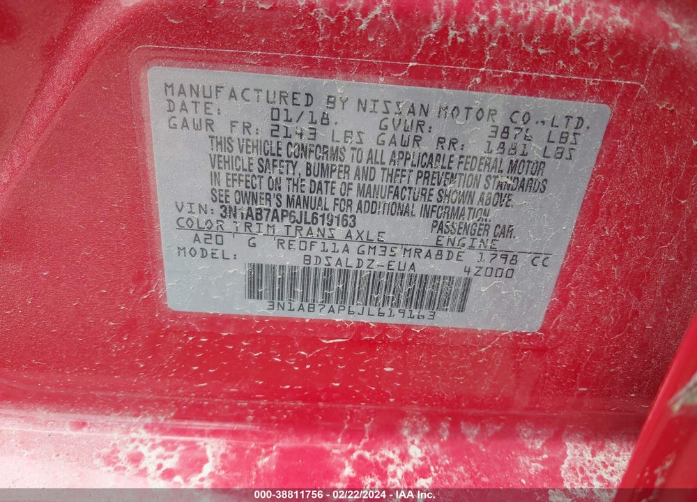 2018 NISSAN SENTRA SV VIN: 3N1AB7AP6JL619163