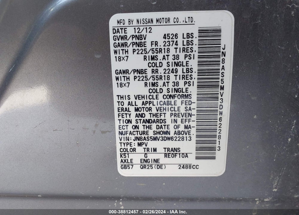 2013 NISSAN ROGUE SV W/SL PKG VIN: JN8AS5MV3DW622813