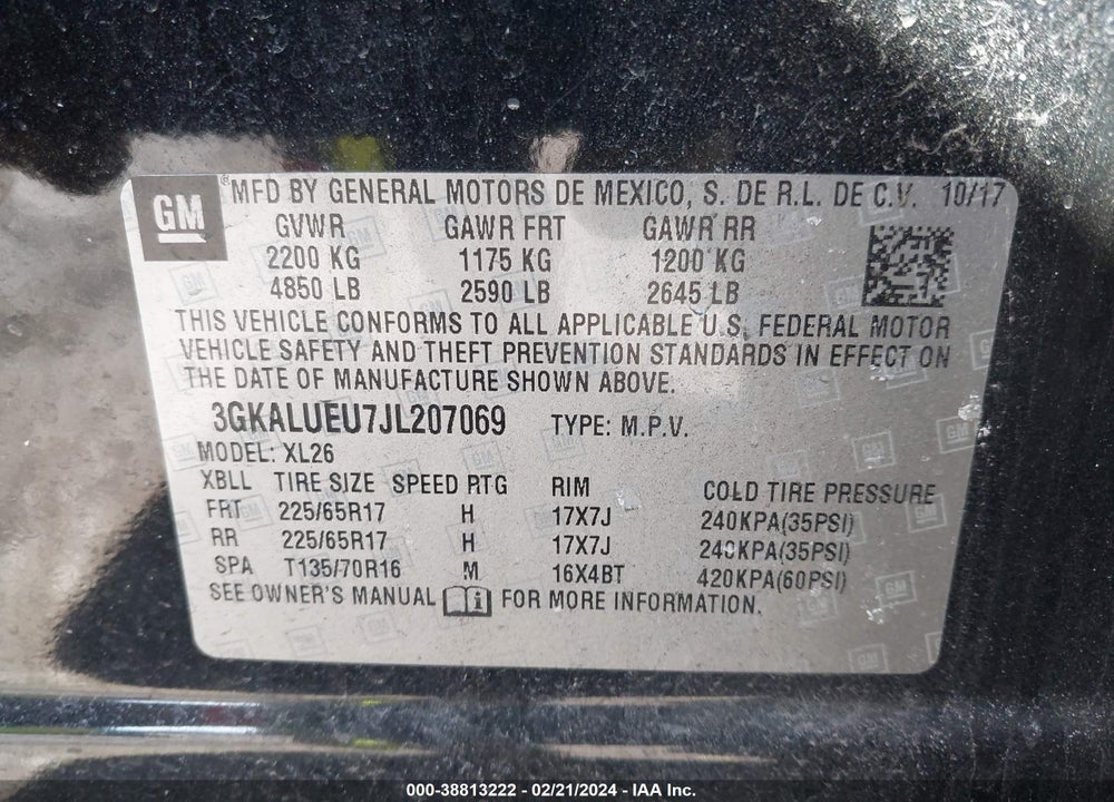 2018 GMC TERRAIN SLE DIESEL VIN: 3GKALUEU7JL207069