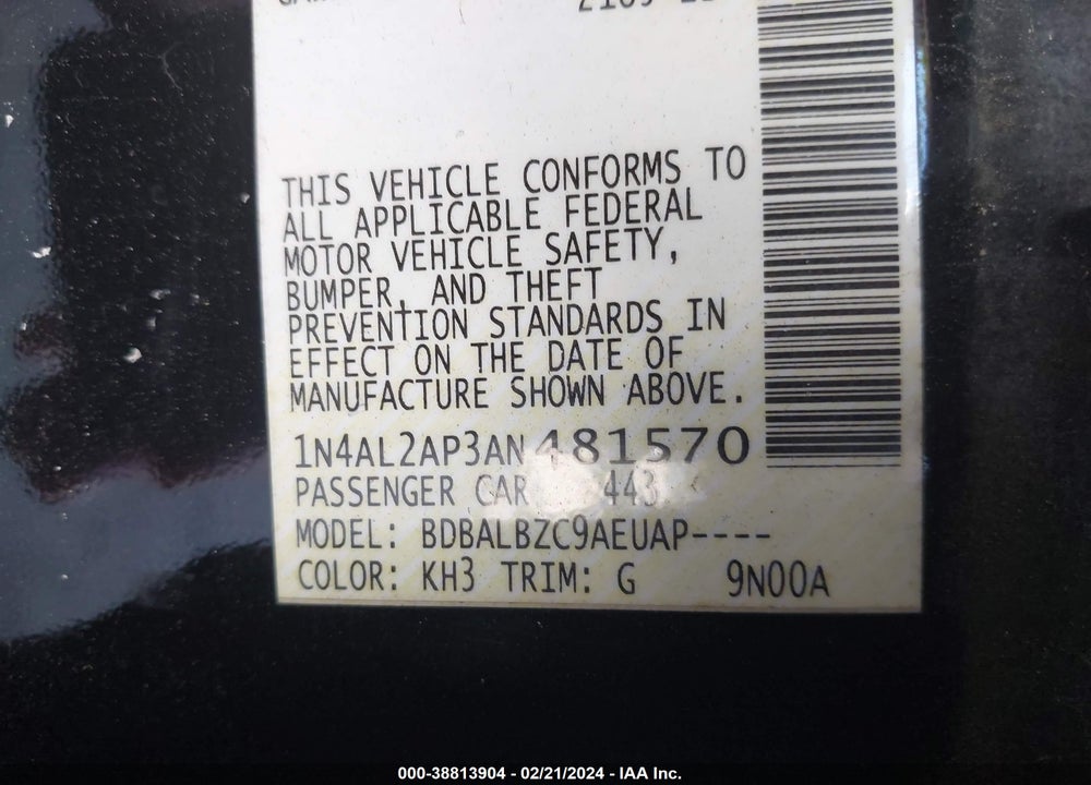 2010 NISSAN ALTIMA 2.5 S VIN: 1N4AL2AP3AN481570