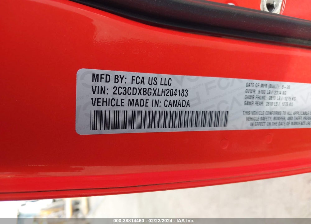 2020 DODGE CHARGER SXT RWD VIN: 2C3CDXBGXLH204183