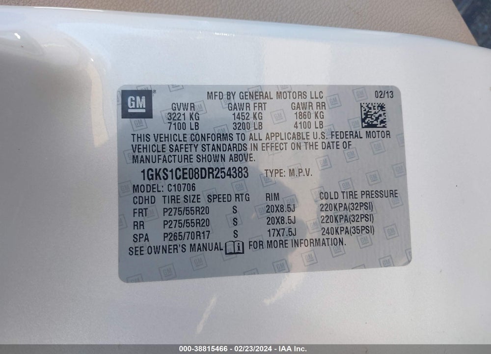 2013 GMC YUKON SLT VIN: 1GKS1CE08DR254383
