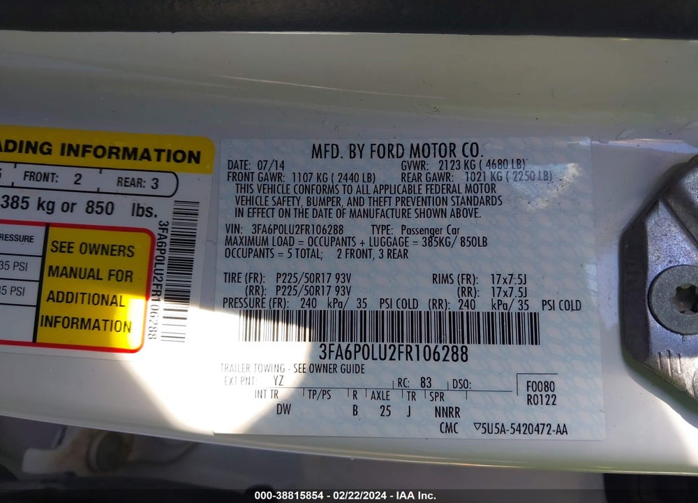 2015 FORD FUSION HYBRID SE VIN: 3FA6P0LU2FR106288