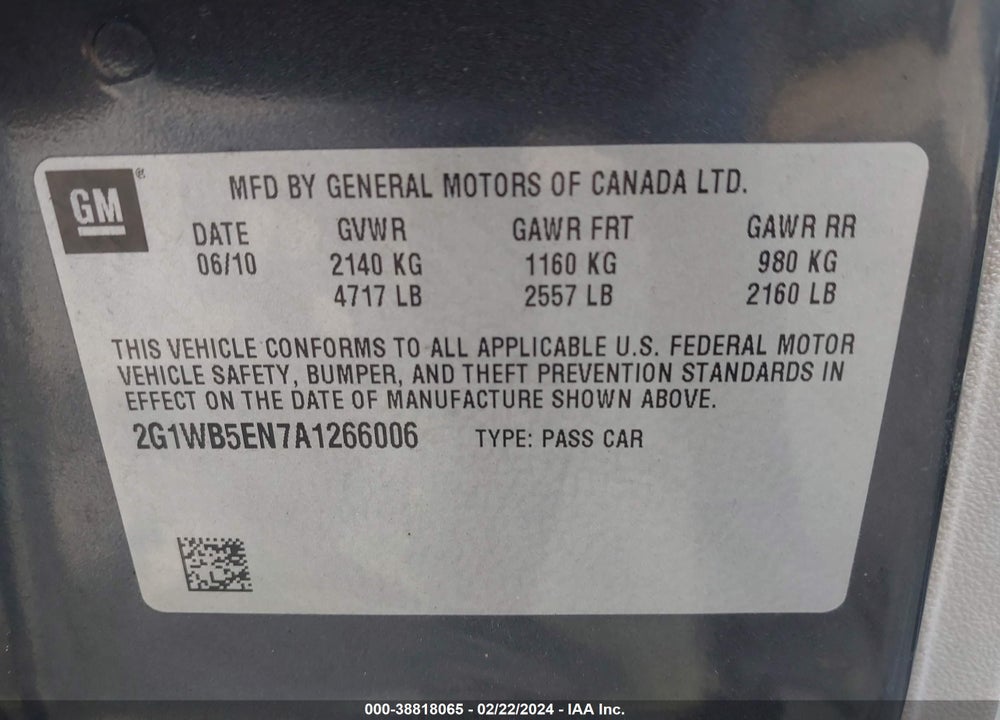 2010 CHEVROLET IMPALA LT VIN: 2G1WB5EN7A1266006