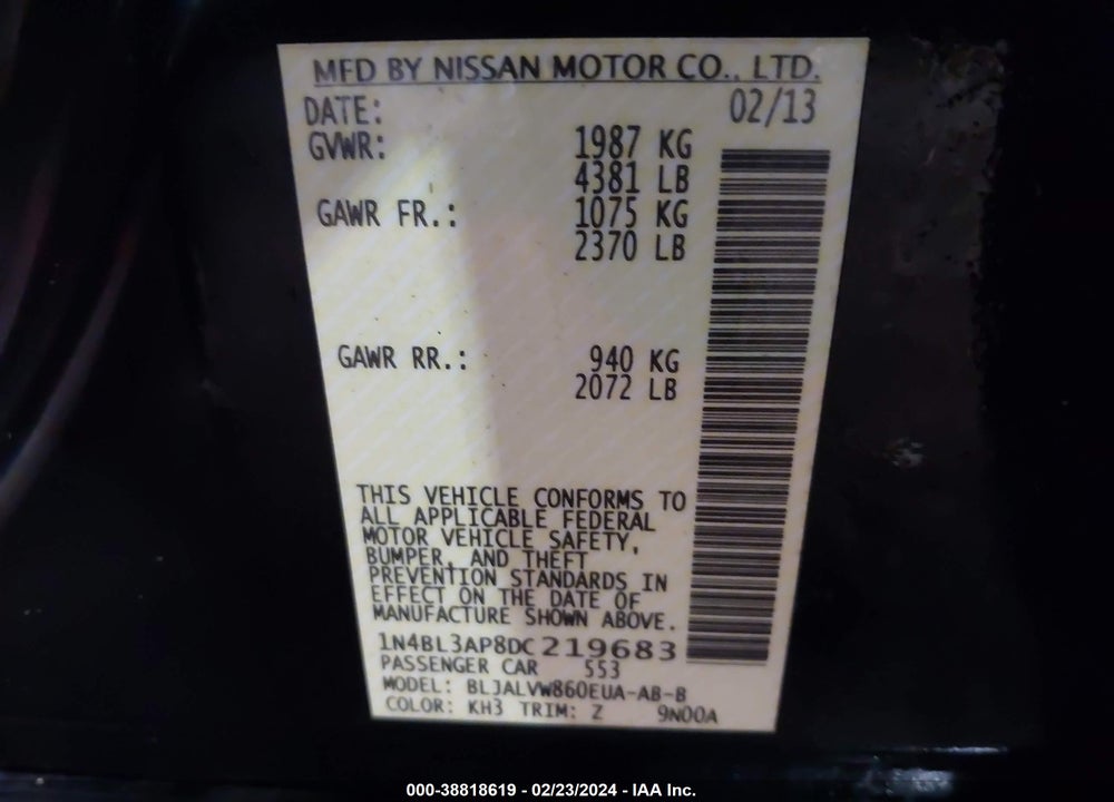 2013 NISSAN ALTIMA 3.5 SL VIN: 1N4BL3AP8DC219683