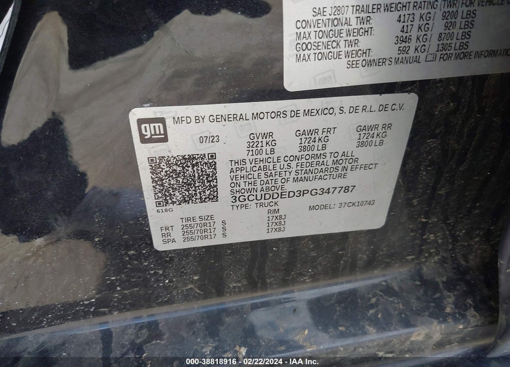 2023 CHEVROLET SILVERADO 1500 VIN: 3GCUDDED3PG347787