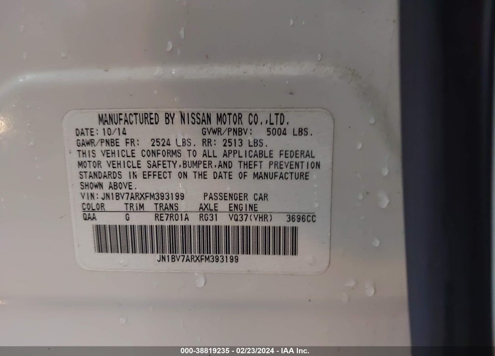 2015 INFINITI Q50 VIN: JN1BV7ARXFM393199