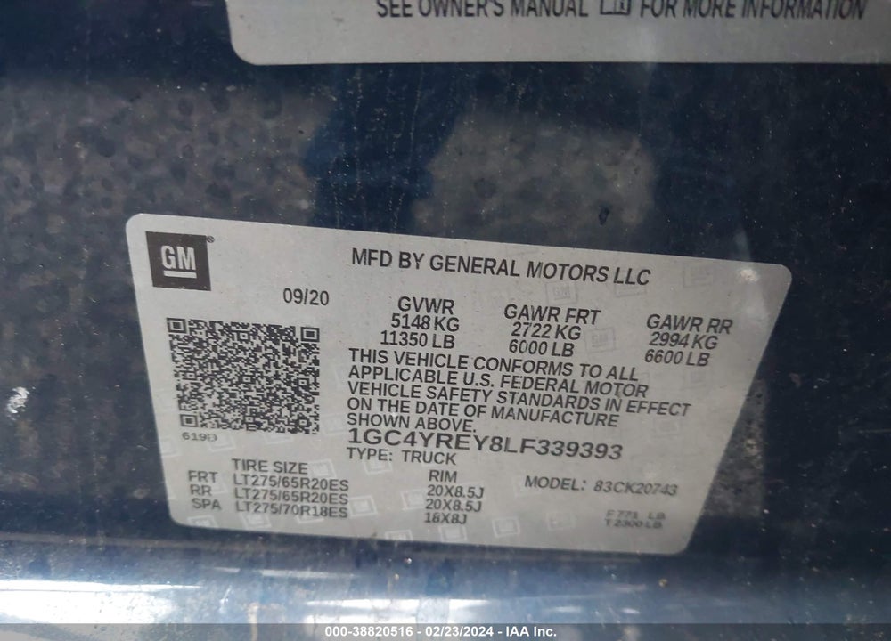2020 CHEVROLET SILVERADO 2500HD 4WD STANDARD BED HIGH COUNTRY VIN: 1GC4YREY8LF339393